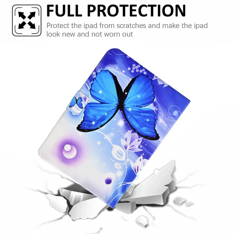 For Samsung Galaxy Tab A11 / A9 Case with Card Holder Anti-Scratch PU+TPU Tablet Cover - Blue Butterfly
