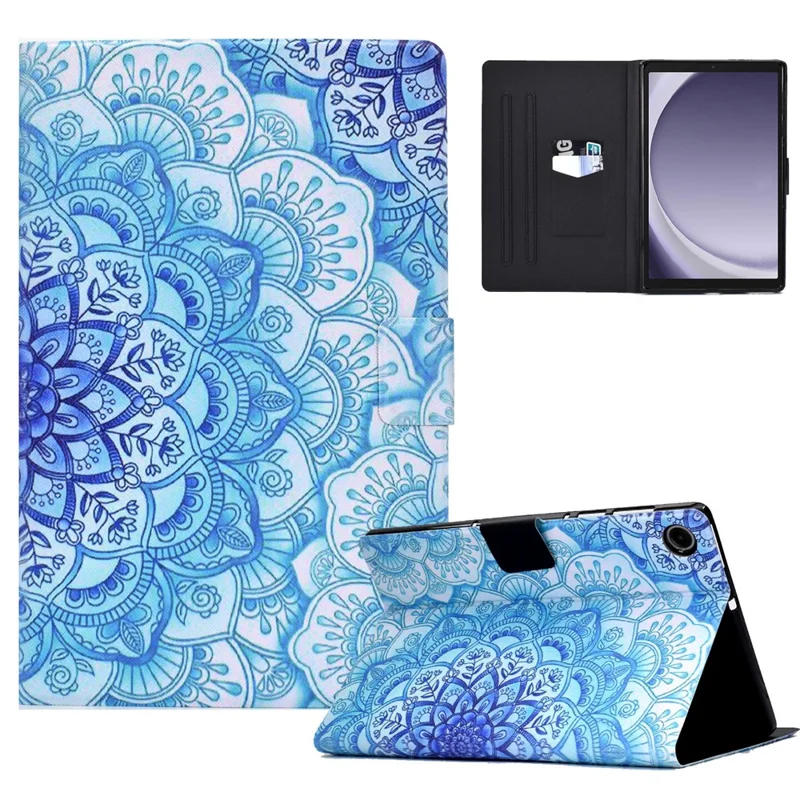 Para Samsung Galaxy Tab A9 Case com Titular de Cartão Anti-Risco PU+TPU Capa Tablet - Flor Mandala