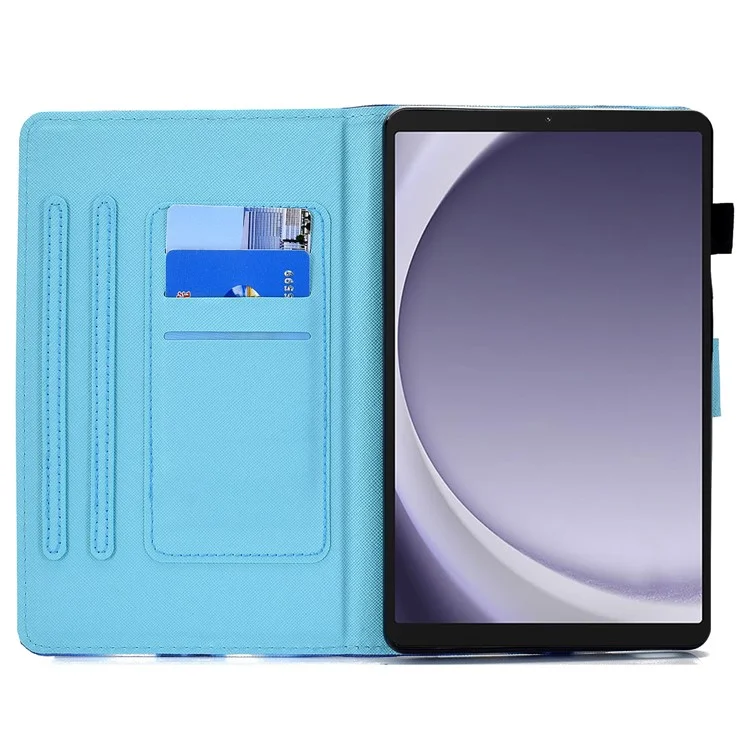 For Samsung Galaxy Tab A9 Protective Case Stitching PU Leather+TPU Tablet Cover with Card Slots - Music Butterfly