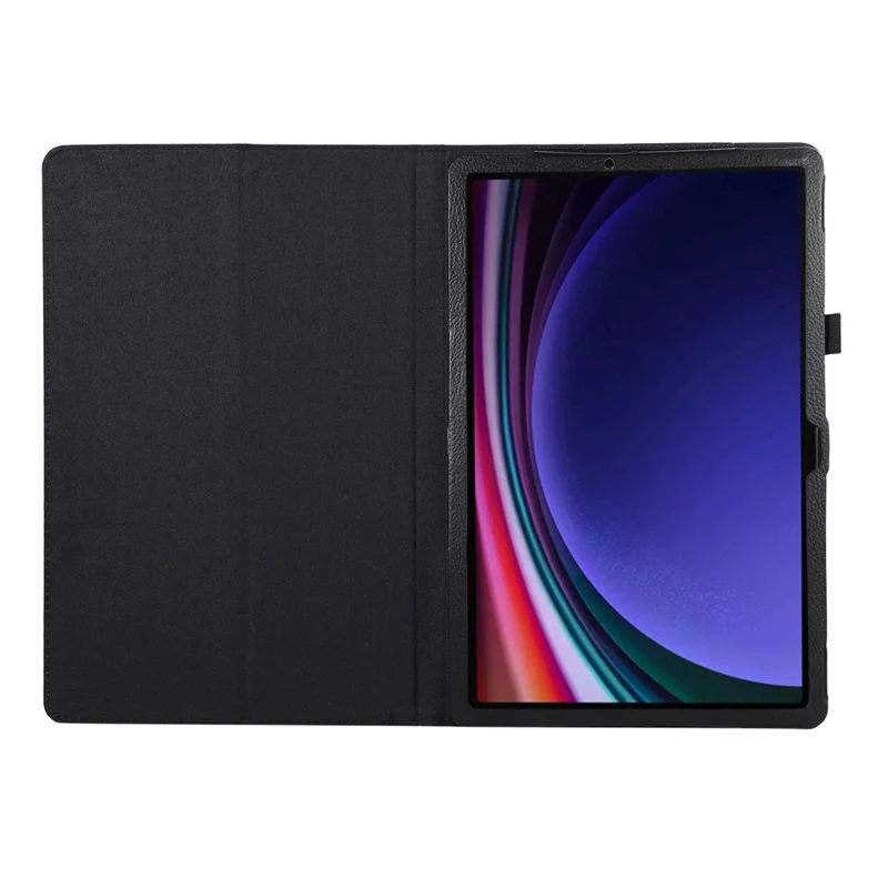 For Samsung Galaxy Tab S9 Leather Case Litchi Texture Bi-fold Stand Tablet Cover - Black