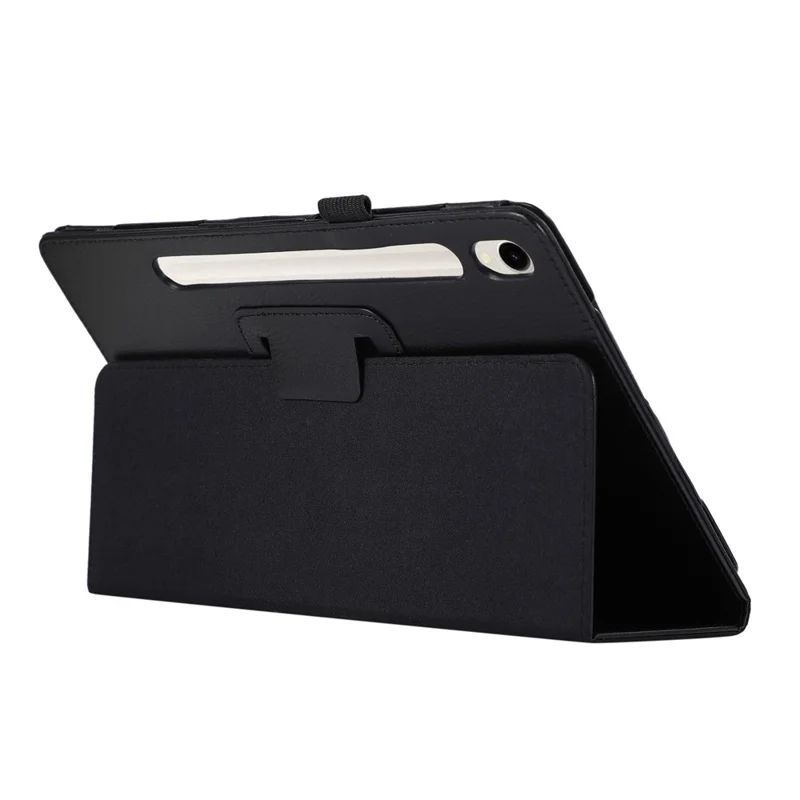 For Samsung Galaxy Tab S9 Leather Case Litchi Texture Bi-fold Stand Tablet Cover - Black