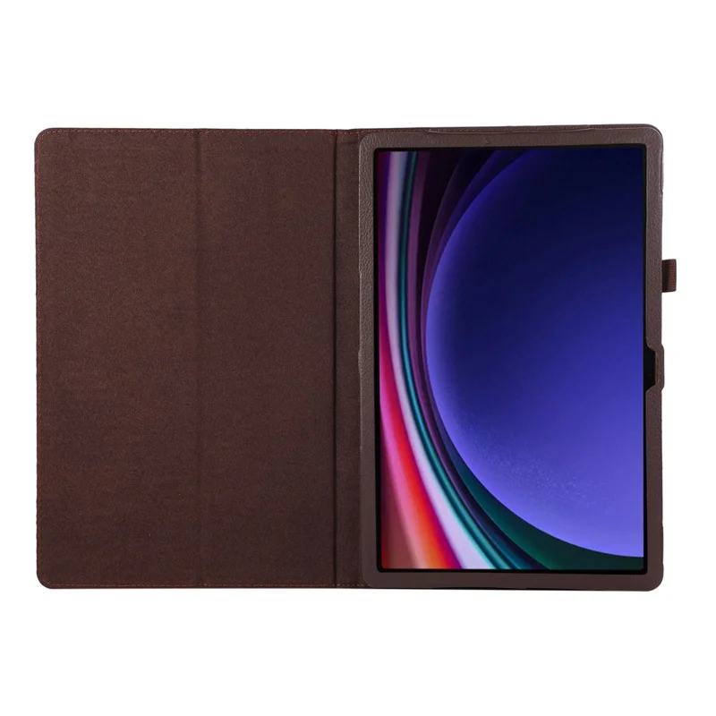 For Samsung Galaxy Tab S9 Leather Case Litchi Texture Bi-fold Stand Tablet Cover - Brown