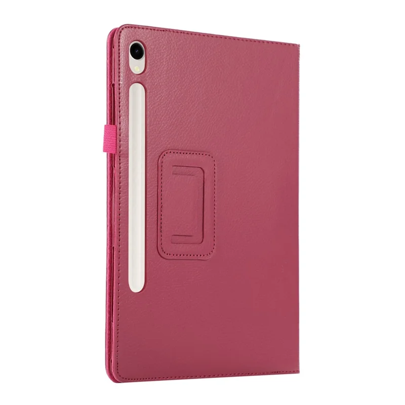 For Samsung Galaxy Tab S9 Leather Case Litchi Texture Bi-fold Stand Tablet Cover - Rose