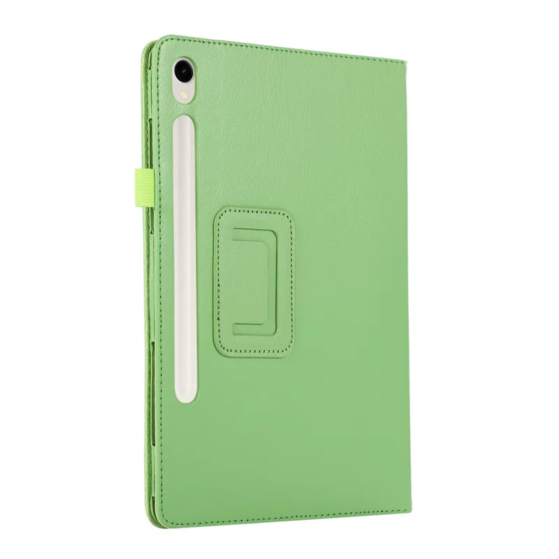 For Samsung Galaxy Tab S9 Leather Case Litchi Texture Bi-fold Stand Tablet Cover - Green
