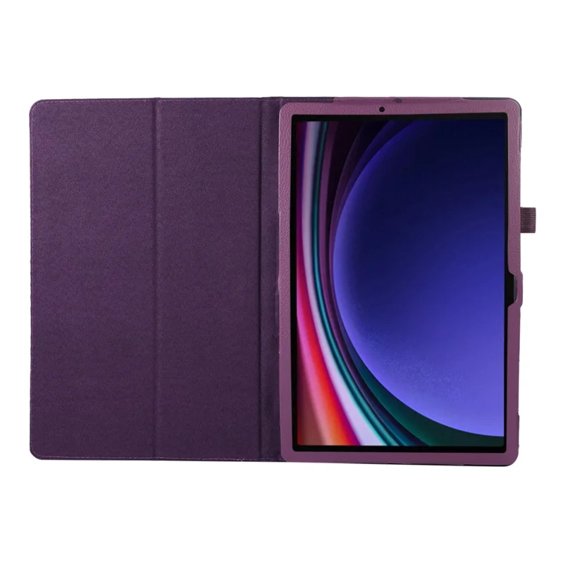 Für Samsung Galaxy Tab S9 Ledertasche mit Litschitextur, Bi-Fold-Ständer, Tablet-Hülle - Lila