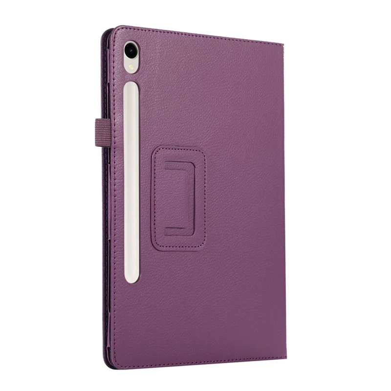 Für Samsung Galaxy Tab S9 Ledertasche mit Litschitextur, Bi-Fold-Ständer, Tablet-Hülle - Lila
