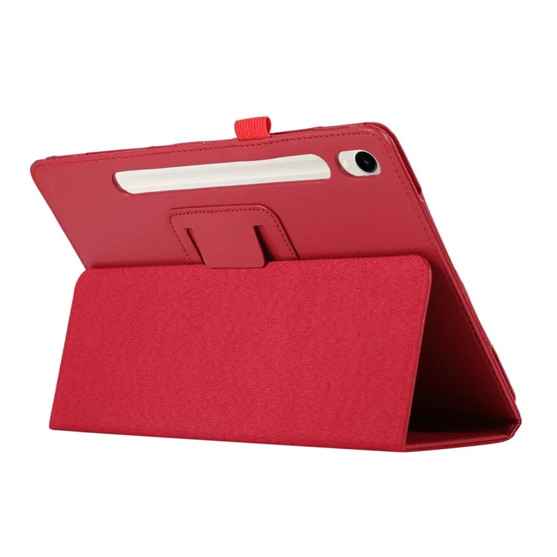 Capa de Couro para Samsung Galaxy Tab S9 - Textura Litchi, Dobrável, Suporte para Tablet - Vermelha