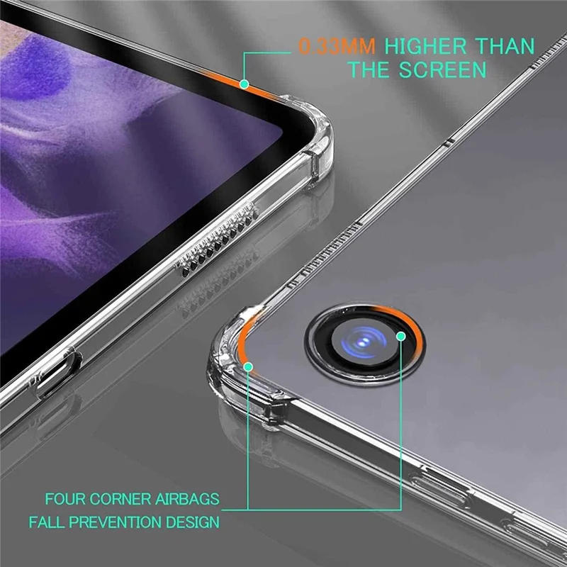 For Samsung Galaxy Tab A9+ Case Anti-drop Clear TPU Tablet Cover + 2.5D Arc Edge Tempered Glass Screen Film