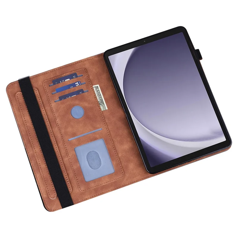 For Samsung Galaxy Tab A11 / A9 Leather Case Flower Imprint Tablet Wallet Cover - Brown