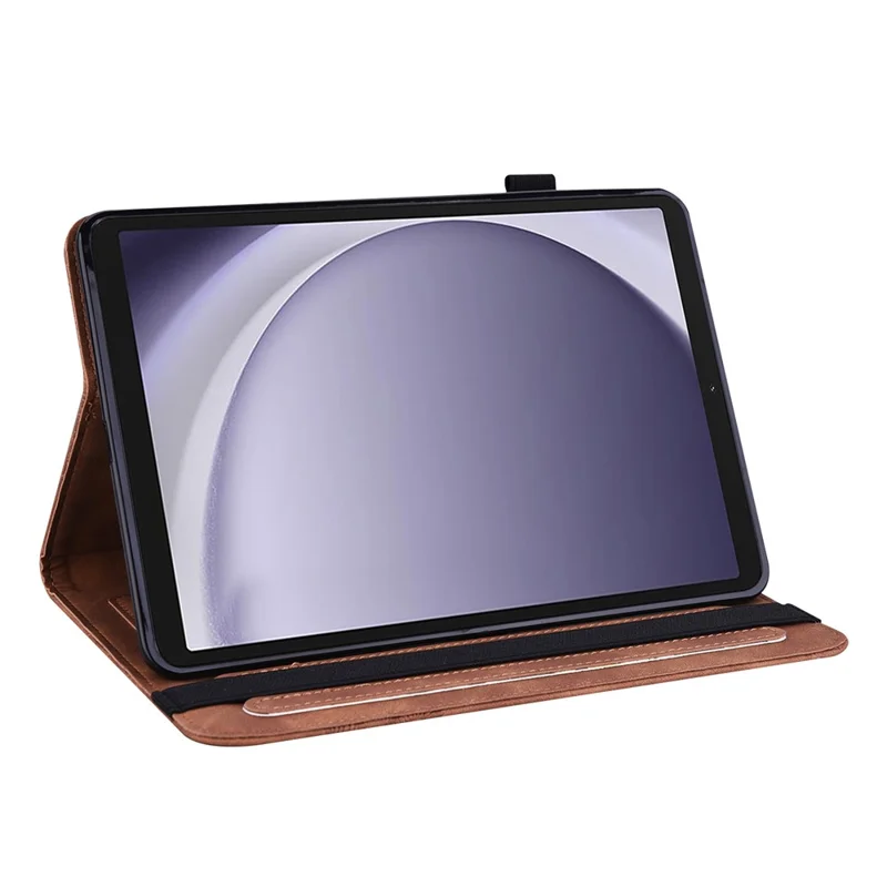 For Samsung Galaxy Tab A11 / A9 Leather Case Flower Imprint Tablet Wallet Cover - Brown