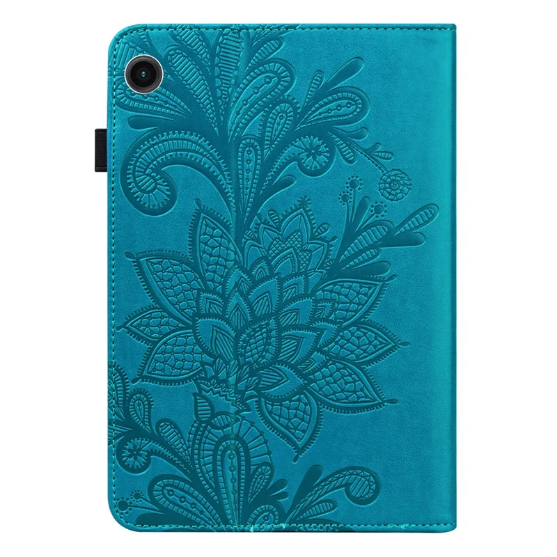 For Samsung Galaxy Tab A11 / A9 Leather Case Flower Imprint Tablet Wallet Cover - Blue