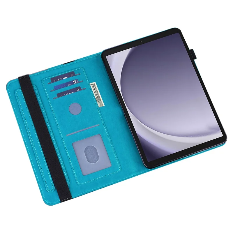 For Samsung Galaxy Tab A11 / A9 Leather Case Flower Imprint Tablet Wallet Cover - Blue