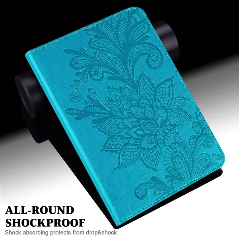 For Samsung Galaxy Tab A11 / A9 Leather Case Flower Imprint Tablet Wallet Cover - Blue
