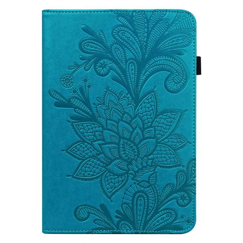 For Samsung Galaxy Tab A11 / A9 Leather Case Flower Imprint Tablet Wallet Cover - Blue