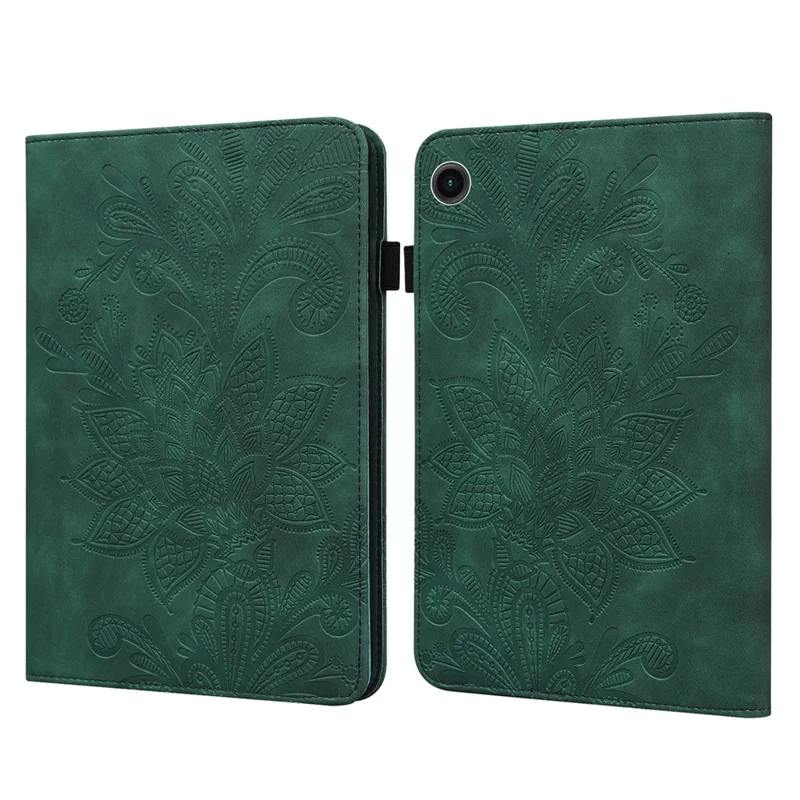 For Samsung Galaxy Tab A11 / A9 Leather Case Flower Imprint Tablet Wallet Cover - Green