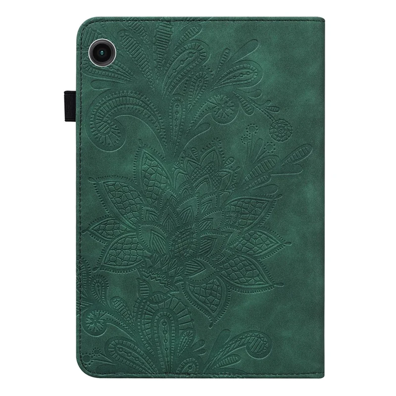 For Samsung Galaxy Tab A11 / A9 Leather Case Flower Imprint Tablet Wallet Cover - Green