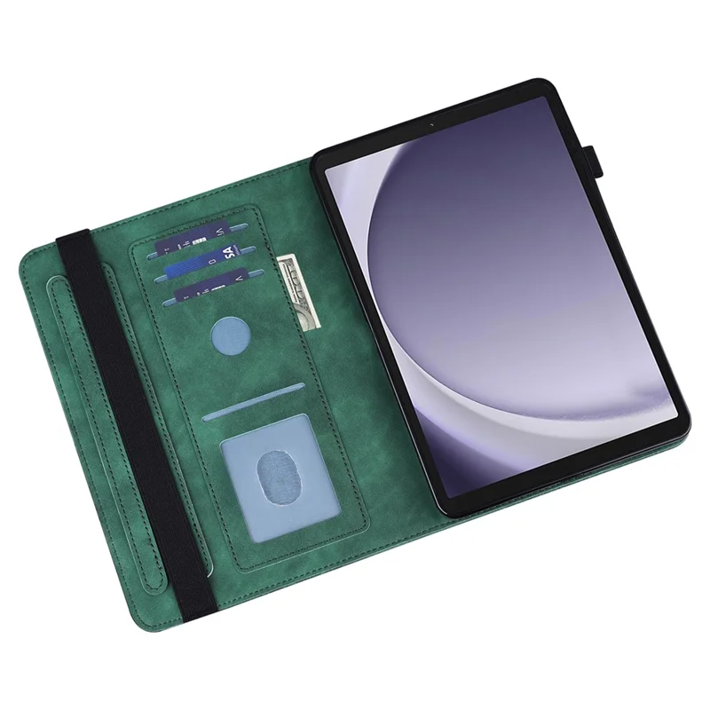 For Samsung Galaxy Tab A11 / A9 Leather Case Flower Imprint Tablet Wallet Cover - Green