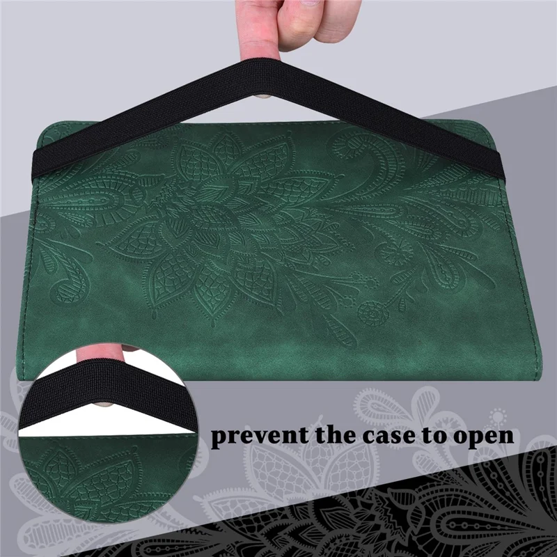 For Samsung Galaxy Tab A11 / A9 Leather Case Flower Imprint Tablet Wallet Cover - Green