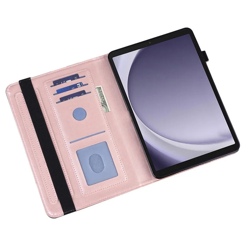 For Samsung Galaxy Tab A11 / A9 Leather Case Flower Imprint Tablet Wallet Cover - Rose Gold