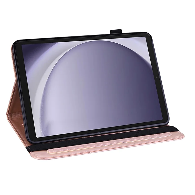 For Samsung Galaxy Tab A11 / A9 Leather Case Flower Imprint Tablet Wallet Cover - Rose Gold