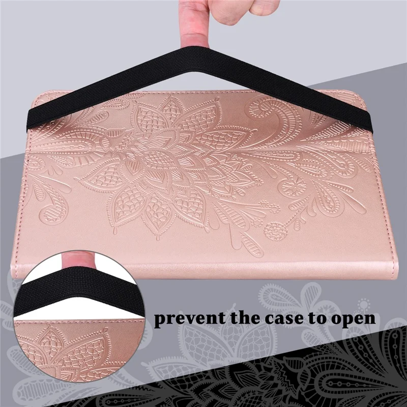 For Samsung Galaxy Tab A11 / A9 Leather Case Flower Imprint Tablet Wallet Cover - Rose Gold