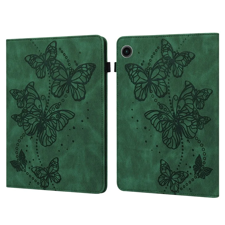For Samsung Galaxy Tab A9+ Case Leather Card Holder Butterfly Imprinted Tablet Cover - Green