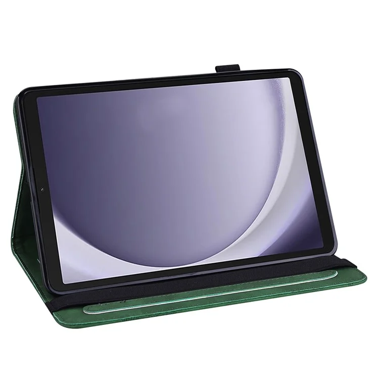 For Samsung Galaxy Tab A9+ Case Leather Card Holder Butterfly Imprinted Tablet Cover - Green