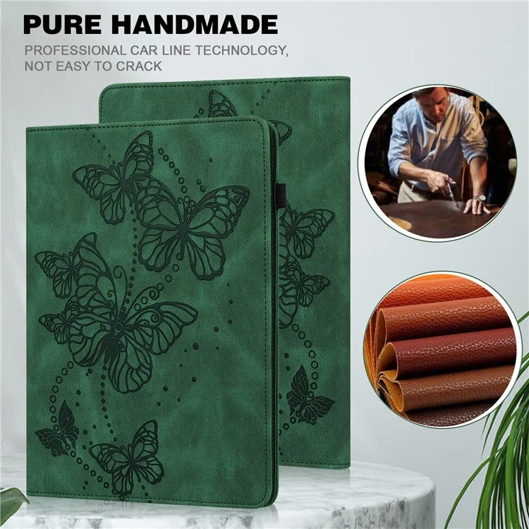 For Samsung Galaxy Tab A9+ Case Leather Card Holder Butterfly Imprinted Tablet Cover - Green