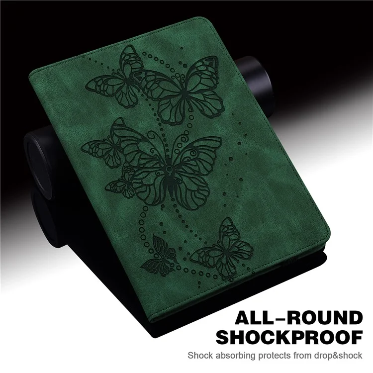For Samsung Galaxy Tab A9+ Case Leather Card Holder Butterfly Imprinted Tablet Cover - Green