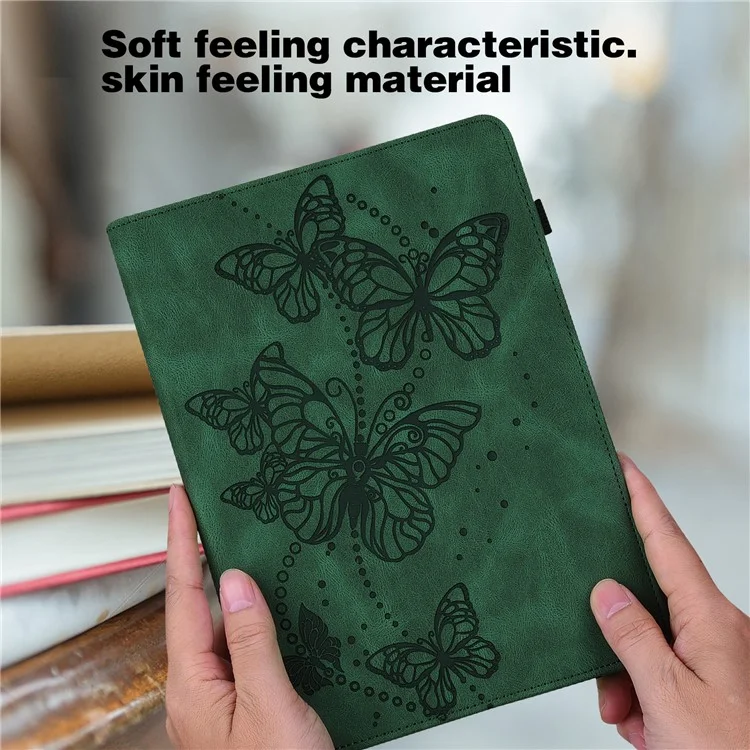 For Samsung Galaxy Tab A9+ Case Leather Card Holder Butterfly Imprinted Tablet Cover - Green