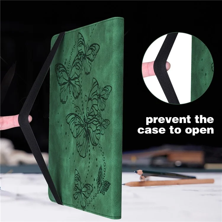 For Samsung Galaxy Tab A9+ Case Leather Card Holder Butterfly Imprinted Tablet Cover - Green