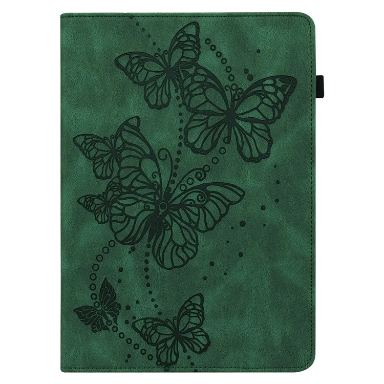 For Samsung Galaxy Tab A9+ Case Leather Card Holder Butterfly Imprinted Tablet Cover - Green