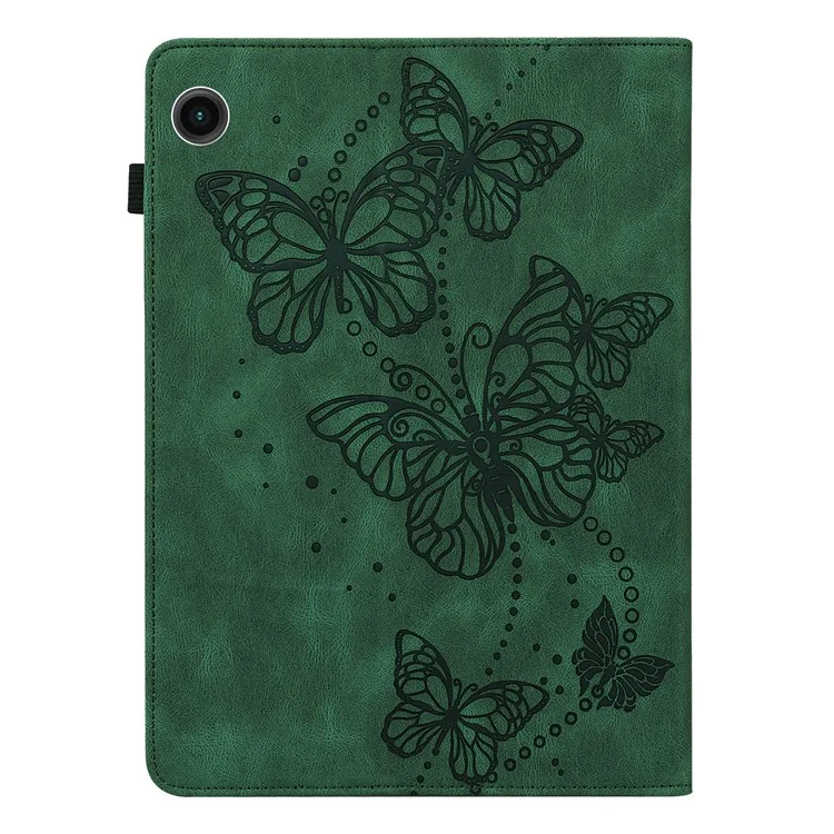 For Samsung Galaxy Tab A9+ Case Leather Card Holder Butterfly Imprinted Tablet Cover - Green