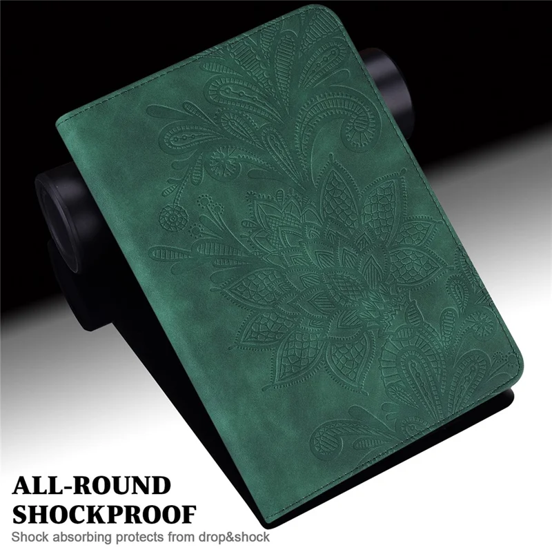 For Samsung Galaxy Tab A11+ / A9+ Case Flower Imprinting PU Leather Wallet Tablet Cover - Green