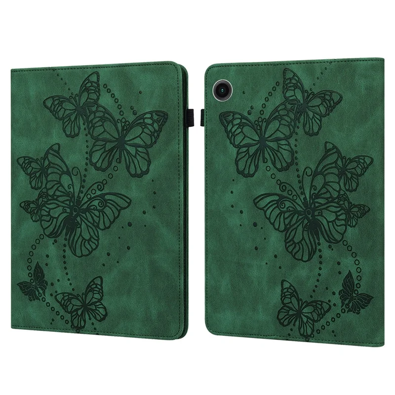 For Samsung Galaxy Tab A11 / A9 Case Butterfly Pattern PU Leather Stand Tablet Cover - Green