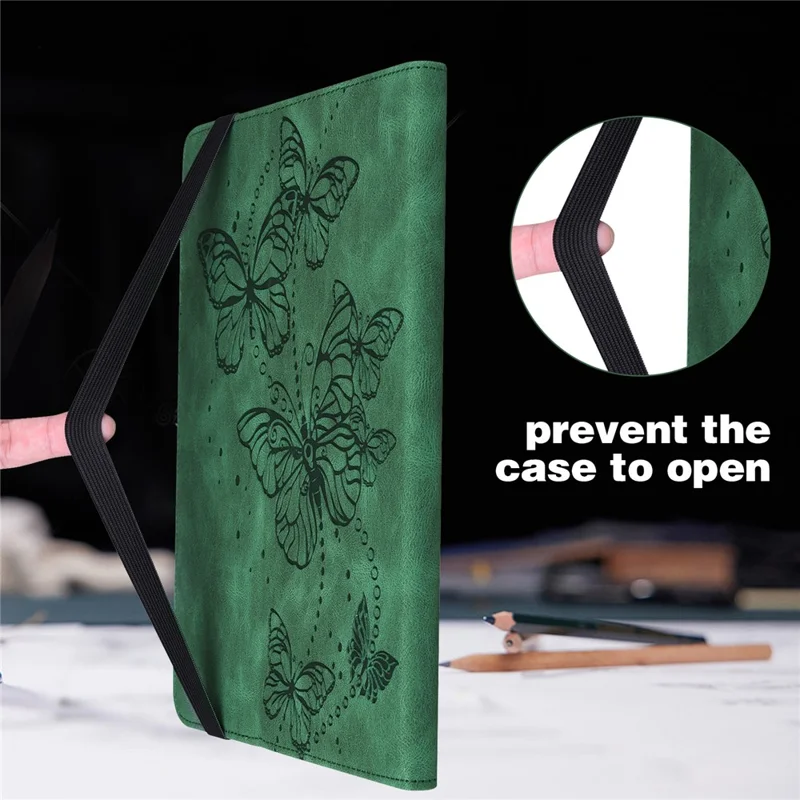 For Samsung Galaxy Tab A11 / A9 Case Butterfly Pattern PU Leather Stand Tablet Cover - Green