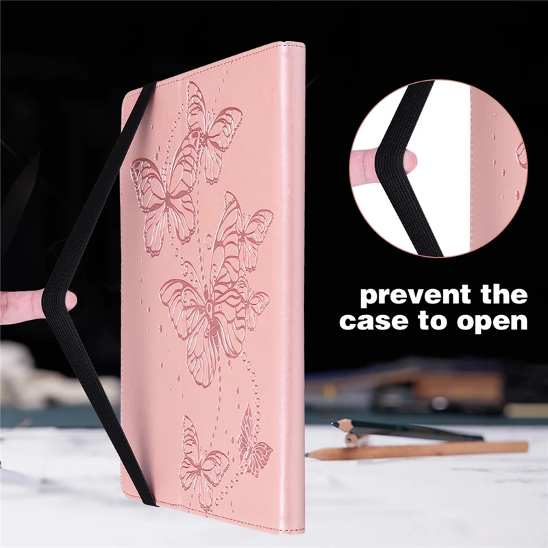 For Samsung Galaxy Tab A11 / A9 Case Butterfly Pattern PU Leather Stand Tablet Cover - Rose Gold