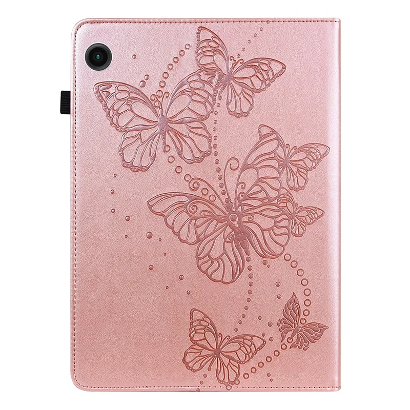 For Samsung Galaxy Tab A11 / A9 Case Butterfly Pattern PU Leather Stand Tablet Cover - Rose Gold