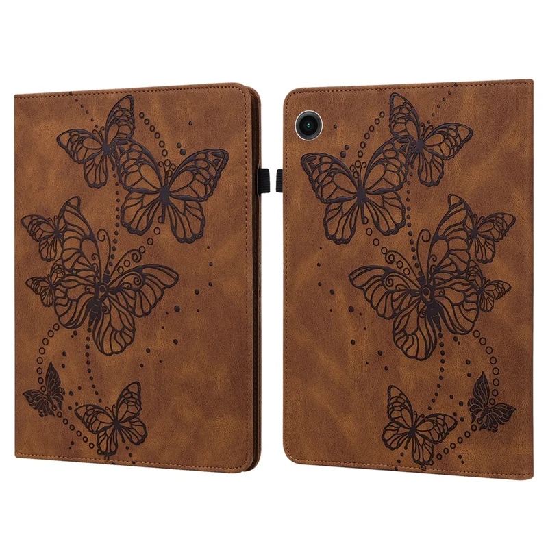 For Samsung Galaxy Tab A11 / A9 Case Butterfly Pattern PU Leather Stand Tablet Cover - Brown