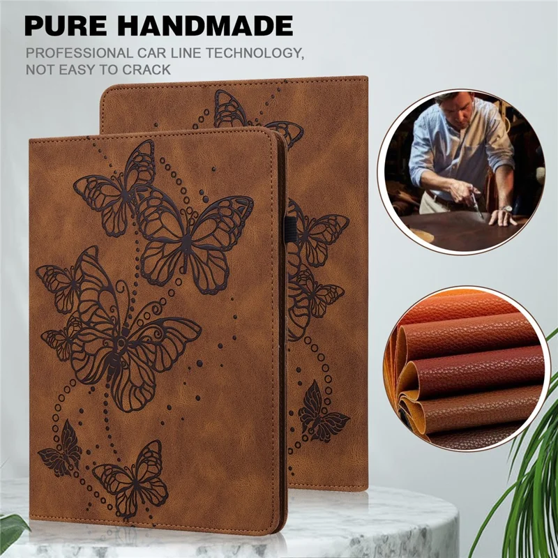For Samsung Galaxy Tab A11 / A9 Case Butterfly Pattern PU Leather Stand Tablet Cover - Brown