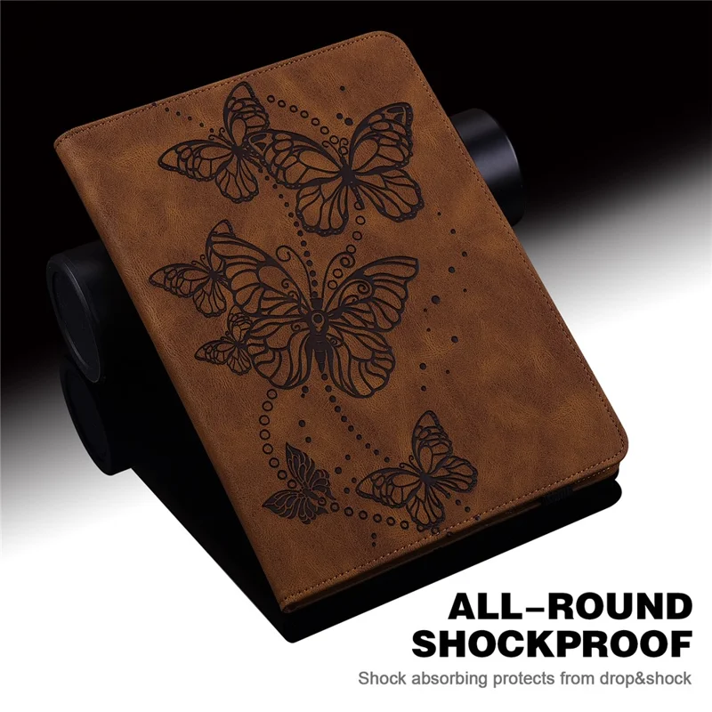 For Samsung Galaxy Tab A11 / A9 Case Butterfly Pattern PU Leather Stand Tablet Cover - Brown