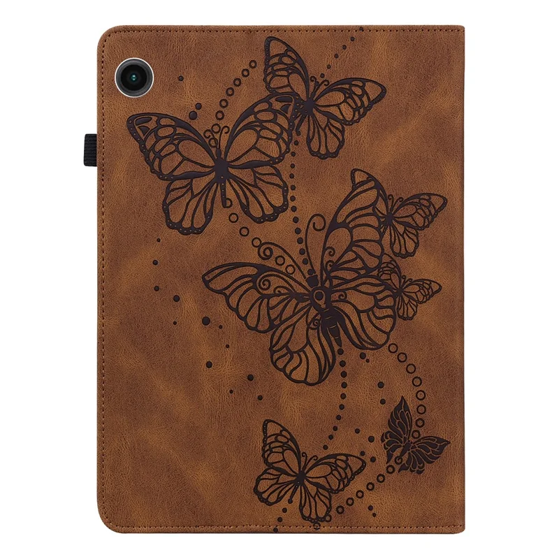 For Samsung Galaxy Tab A11 / A9 Case Butterfly Pattern PU Leather Stand Tablet Cover - Brown