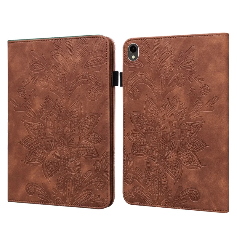 For Samsung Galaxy Tab S9 Case Flower Imprinted PU Leather Tablet Stand Cover - Brown