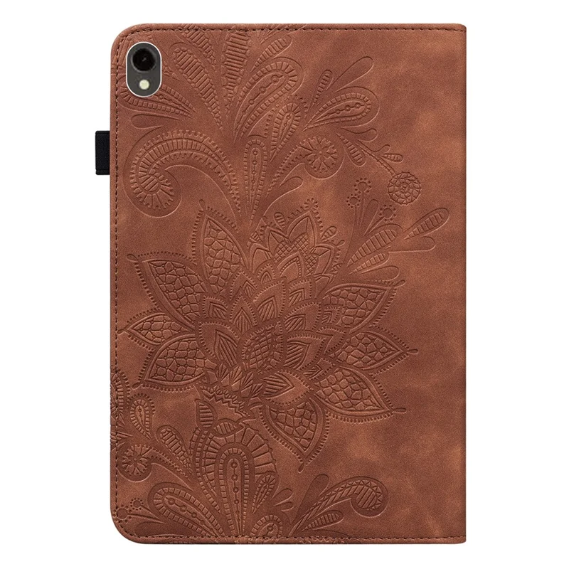 For Samsung Galaxy Tab S9 Case Flower Imprinted PU Leather Tablet Stand Cover - Brown