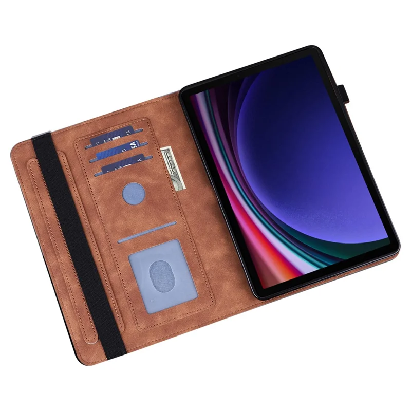 For Samsung Galaxy Tab S9 Case Flower Imprinted PU Leather Tablet Stand Cover - Brown