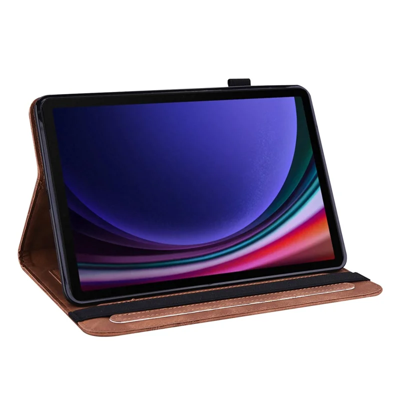 For Samsung Galaxy Tab S9 Case Flower Imprinted PU Leather Tablet Stand Cover - Brown