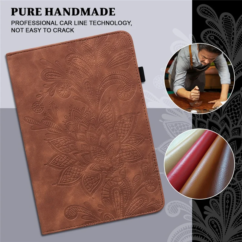 For Samsung Galaxy Tab S9 Case Flower Imprinted PU Leather Tablet Stand Cover - Brown