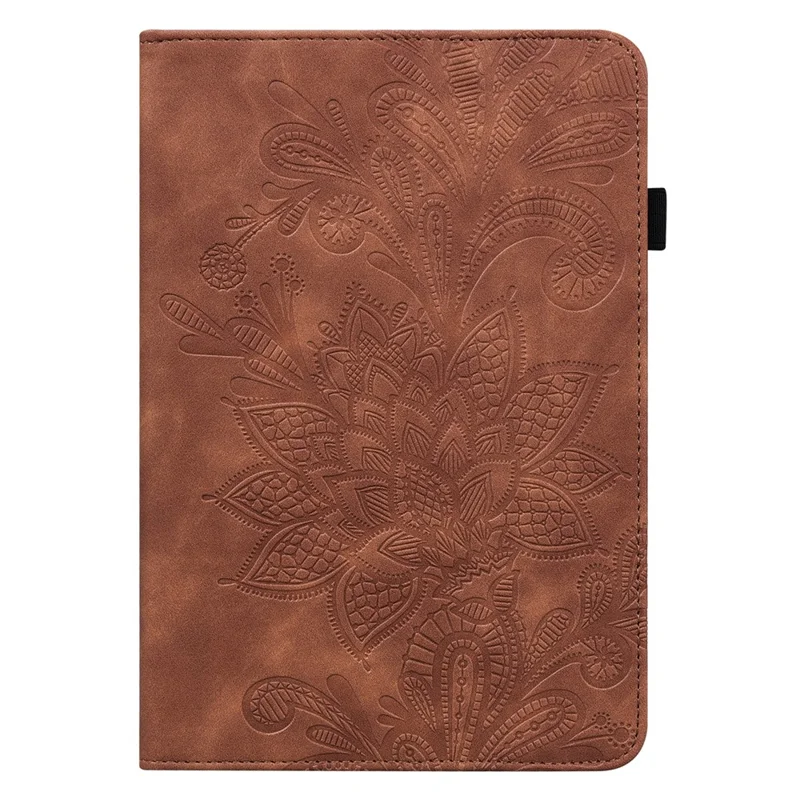 For Samsung Galaxy Tab S9 Case Flower Imprinted PU Leather Tablet Stand Cover - Brown