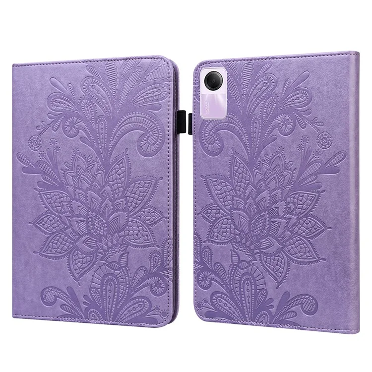 Pour Xiaomi Redmi Pad SE Case Flower Imprinted Leather Tablet Protective Cover - Purple