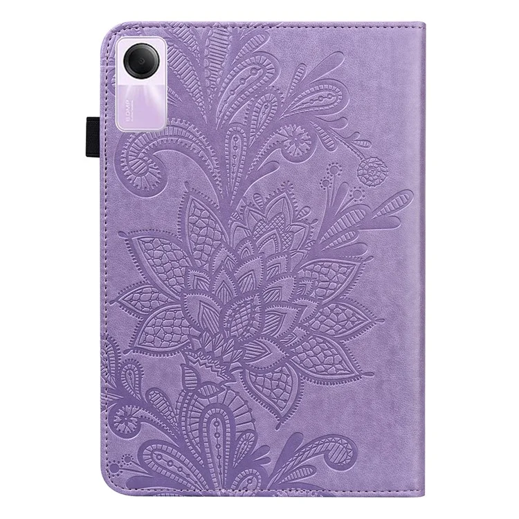 Pour Xiaomi Redmi Pad SE Case Flower Imprinted Leather Tablet Protective Cover - Purple